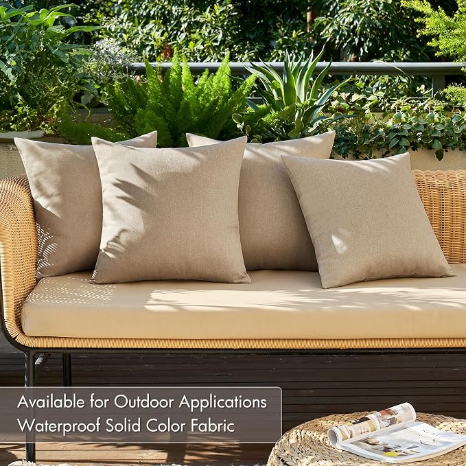 MIULEE Pack of 4 Decorative Outdoor Throw Pillow Covers Linen Waterproof Pillow - Image 2