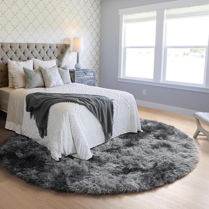 ONASAR Tie-Dyed Dark Grey Round Area Rug 4ft, Ultra Soft Bedroom Circle Rugs - Image 8