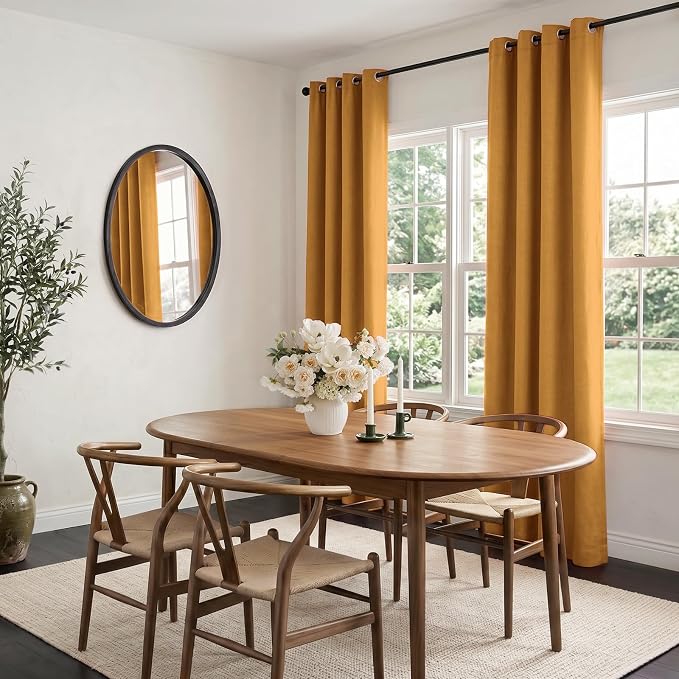 100% Blackout Linen Textured Curtains 72 Inch Long, Mustard Yellow | 100% - Image 5