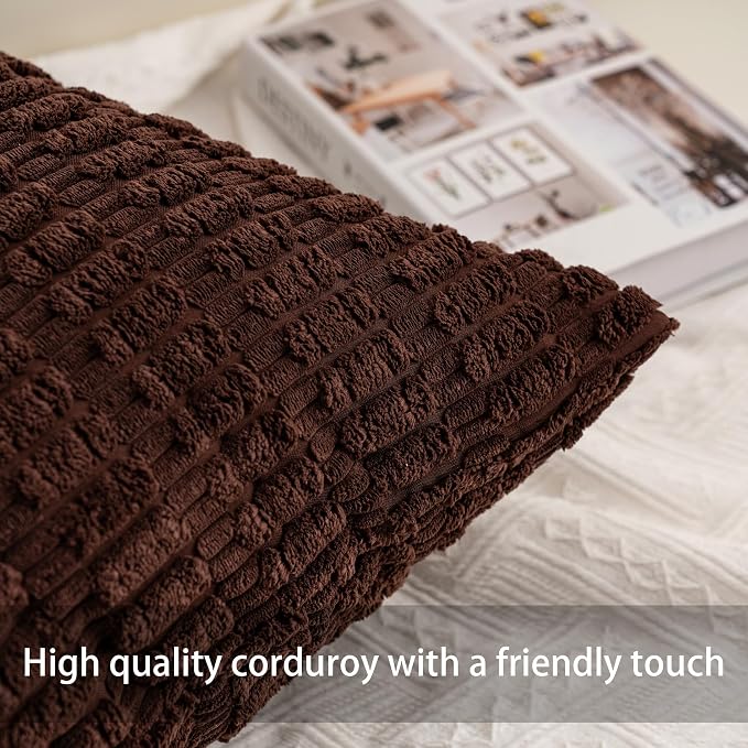 Pack of 2 Corduroy Decorative Throw Pillow Covers 18x18 InchSoft Boho Striped - Image 3