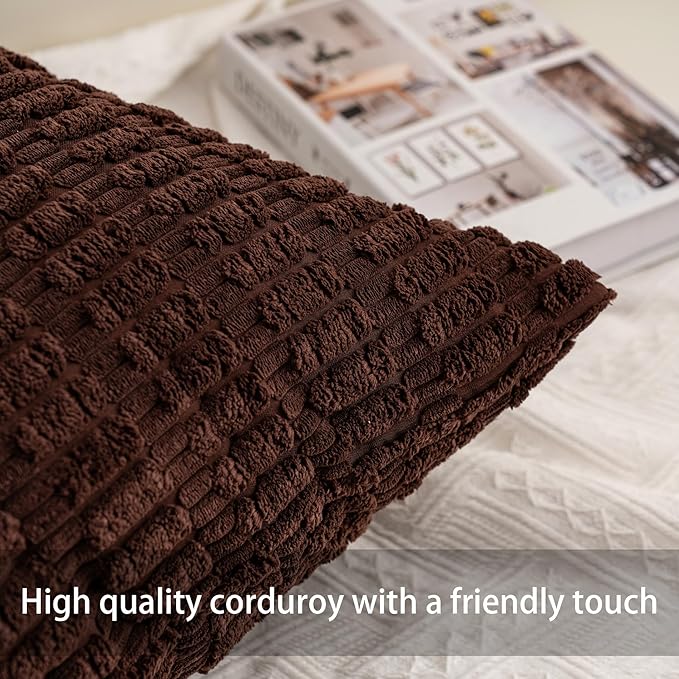 Pack of 2 Corduroy Decorative Throw Pillow Covers 12x24 Inch Soft Striped - Image 2