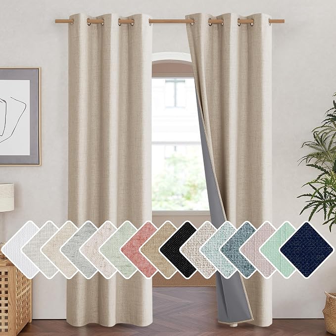 NICETOWN Cream Full Blackout Boho-Chic Linen Curtains 84 inch Long 2 Panels Set by NICETOWN