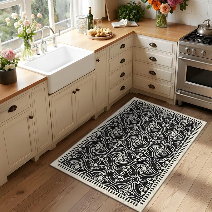 Latte&Fog 2x3 Entryway Rug, Small Modern Abstract Door Mat, Washable Kitchen Rug - Image 2