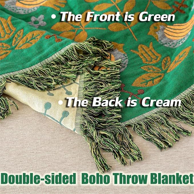 Green Fall Blanket 60''x 80'' Boho Throw Blankets - Image 7