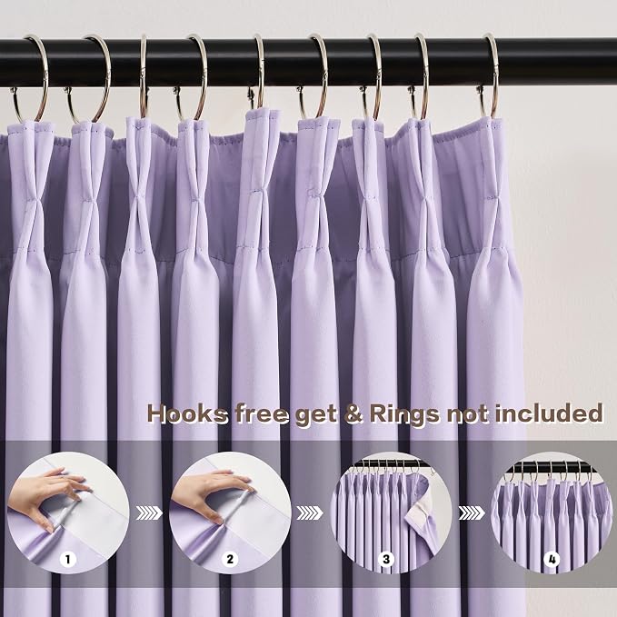 Lilac Light Purple Room Darkening Curtains, Pinch Pleat - Image 2