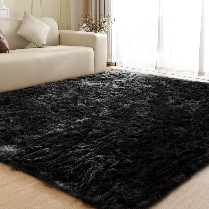 ORINOVA Washable Area Rugs 9x12 Living Room Large Black Faux Sheepskin Shaggy by ORINOVA