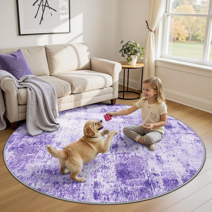 Washable Area Rugs 6ft Non-Slip Modern Abstract Soft - Image 2