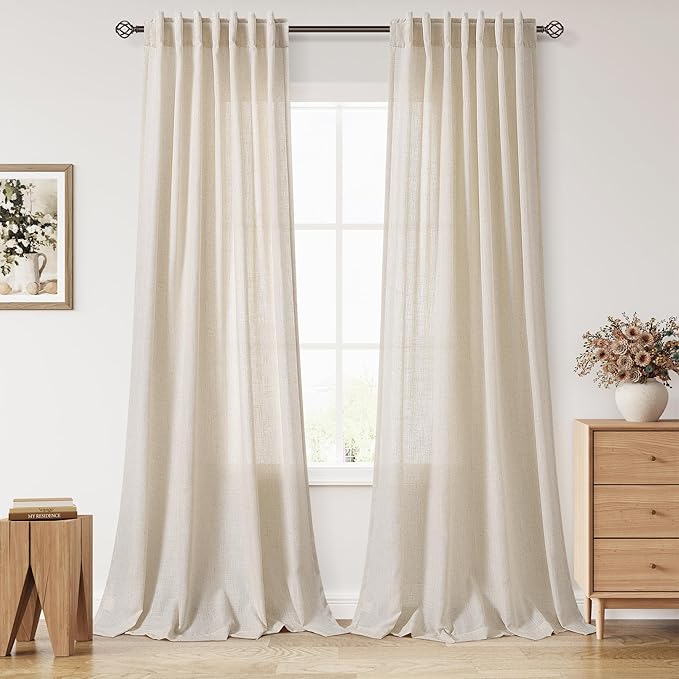 Cream Beige Linen Curtains for Living Room 100 Inches Long Light Filtering Semi by Nanspring