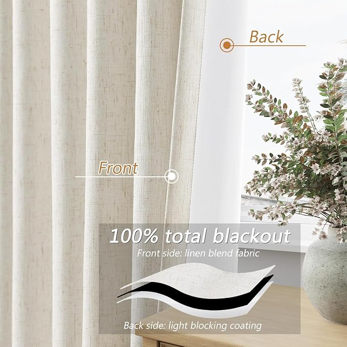Guken Cream 100% Blackout Curtains 100 Inch Wide by 120 Inch - Image 4