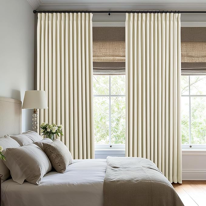 AUSSPVOCT Pinch Pleated 90 Inch Linen Curtains 100% Blackout - Image 4