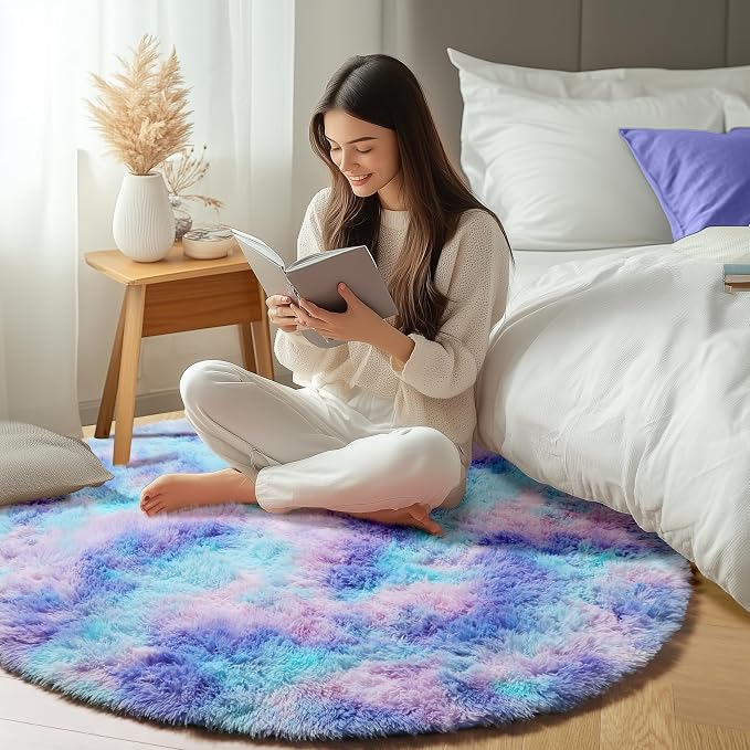 ONASAR Rainbow Round Area Rug 4ft, Soft Bedroom Circle Throw Rugs - Image 7