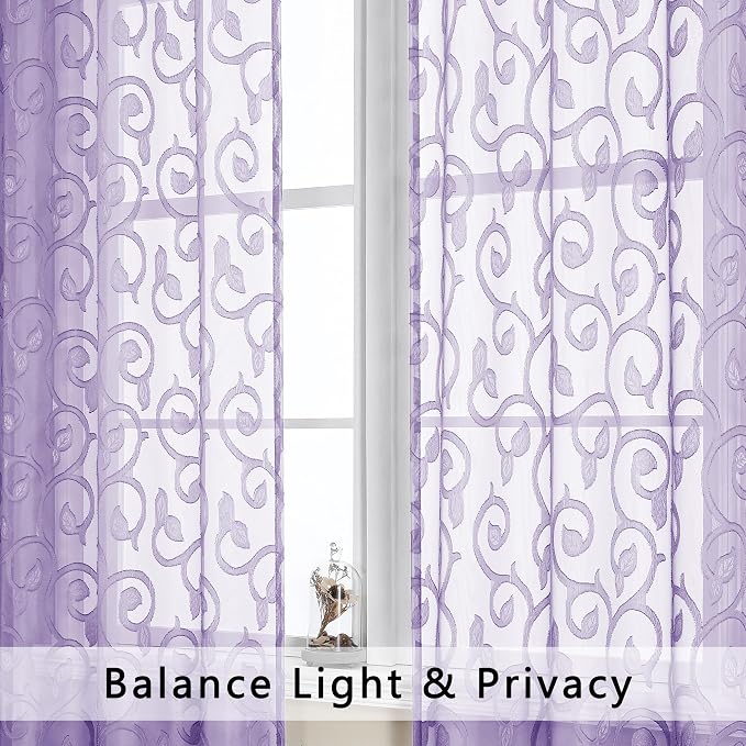 OWENIE Furman Sheer Curtains 45 Inch Length 2 Panels Set - Image 6
