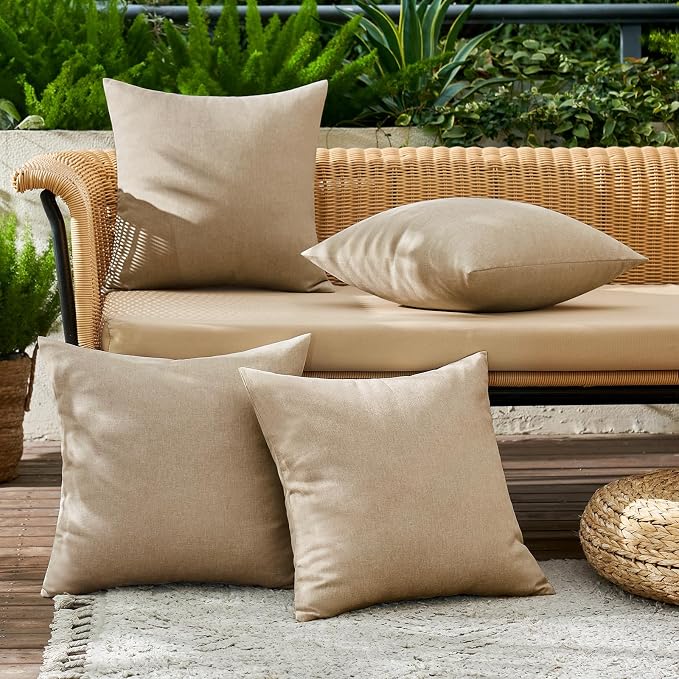 MIULEE Pack of 4 Decorative Outdoor Throw Pillow Covers Linen Waterproof Pillow - Image 3