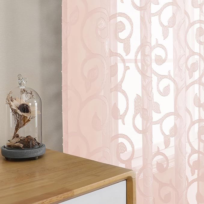 OWENIE Furman Blush Sheer Curtains 63 inch Length - Image 3