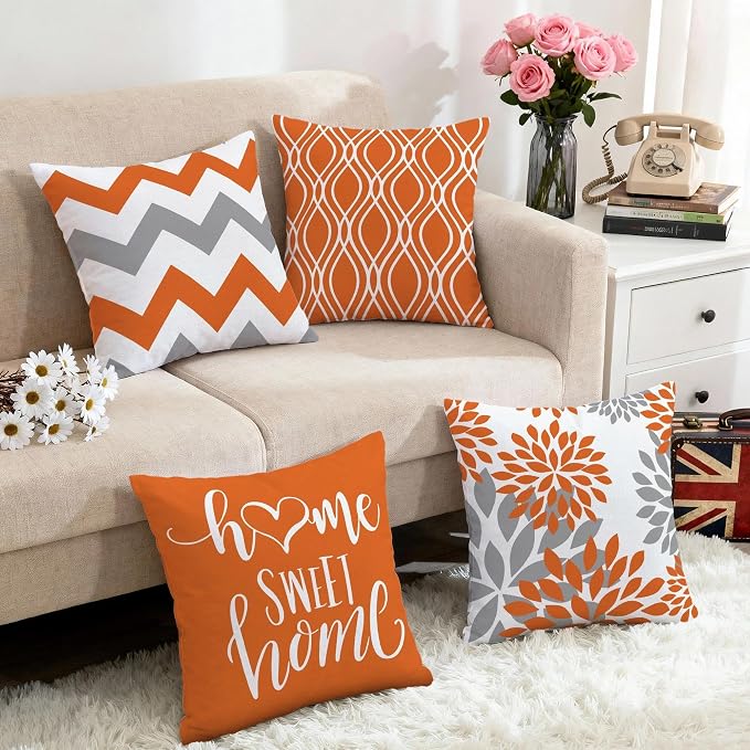 Hexagram Geometric Orange Pillow Covers 20x20 Set of 4, Decorative Outdoor Boho - Image 5