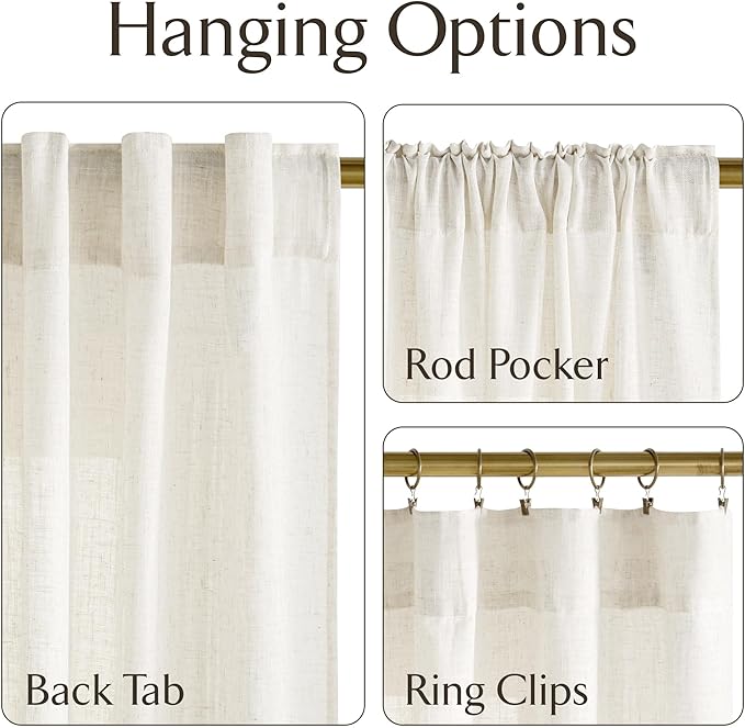 NICETOWN Natural Linen Curtains 96 inch Length 2 Panels, Rod Pocket & Back Tab - Image 2