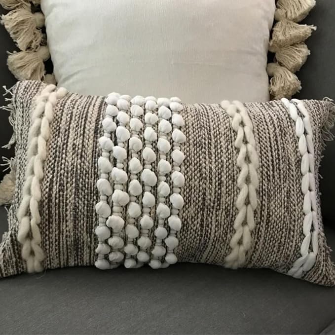 Decorative Boho-Chic Lumbar Pillow Cover 12x20 Premium Handwoven Tufted Cotton - Image 4