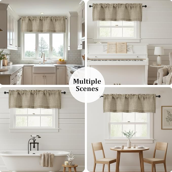 OWENIE Brown Valances for Windows 1 Pcs, Light Filtering Textured Farmhouse - Image 7