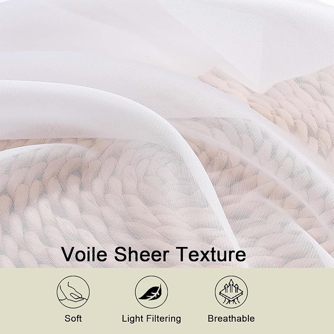 White Sheer Curtain for Bedroom Living Room 72 Inches Long 2 Panels Set - Image 3