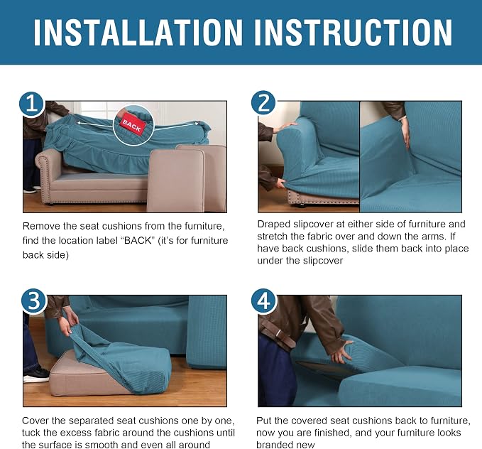 4 Piece Stretch Sofa Covers for 3 Cushion Couch Covers for Living Room - Image 7