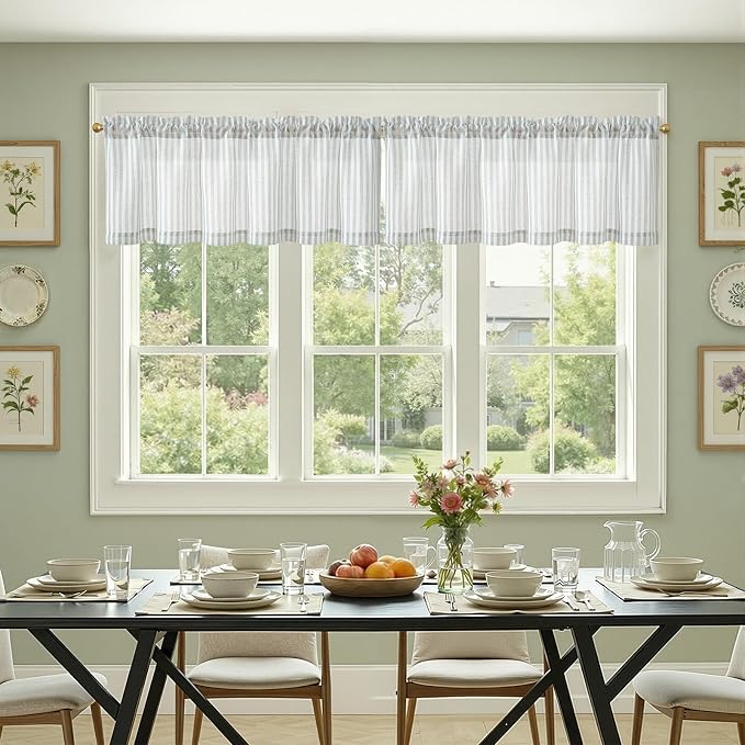 jinchan Linen Stripe Valance for Window 16 Inch Modern Rustic Farmhouse Valance - Image 4