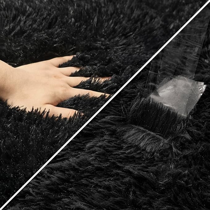 2x5 Bedside Area Rugs for Bedroom Soft Fluffy Shag Black Rug for Hallway - Image 6