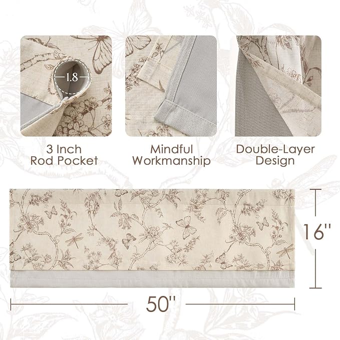 jinchan Floral Curtain Valance for Windows 16 Inch Linen Valance for Kitchen - Image 7