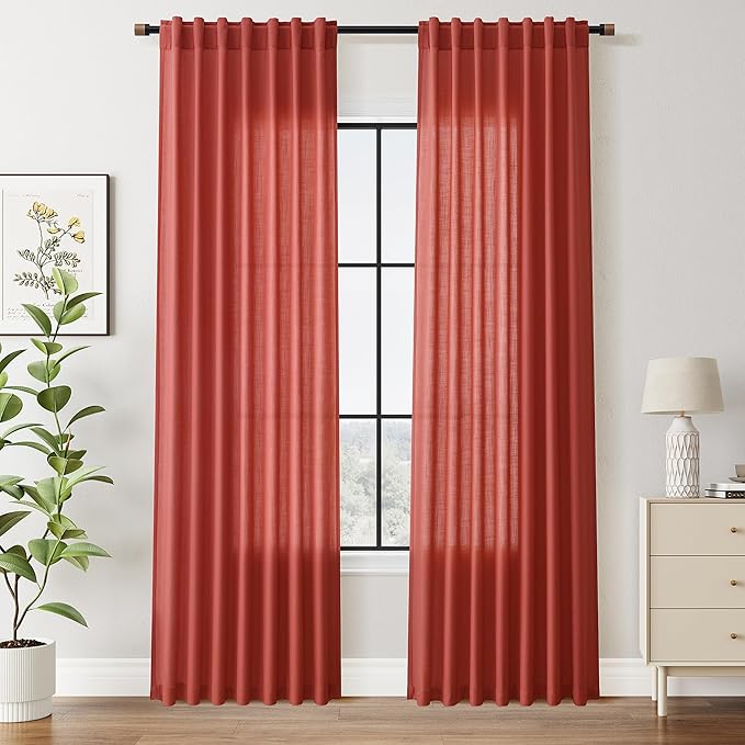 Nanspring Christmas Red Linen Curtains 84 Inch Length 2 Panels Set by Nanspring