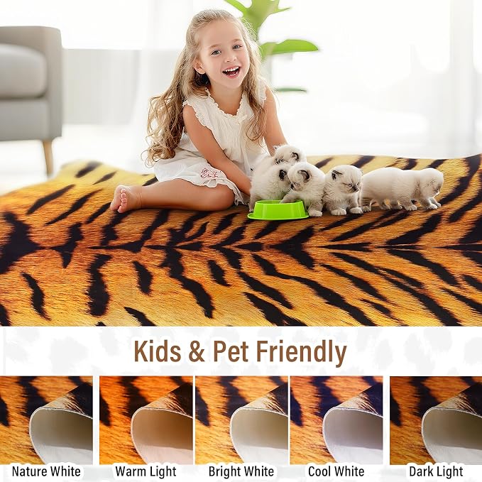 AROGAN Premium Tiger Print Rug 4.6x5.2 Feet, Machine Washable Faux Fur Rug - Image 8