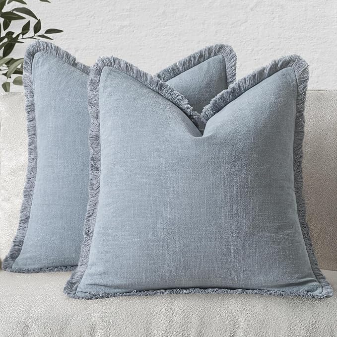 MIULEE Decorative Throw Pillow Covers Neutral Linen Fringe Throw Pillows Set of by MIULEE