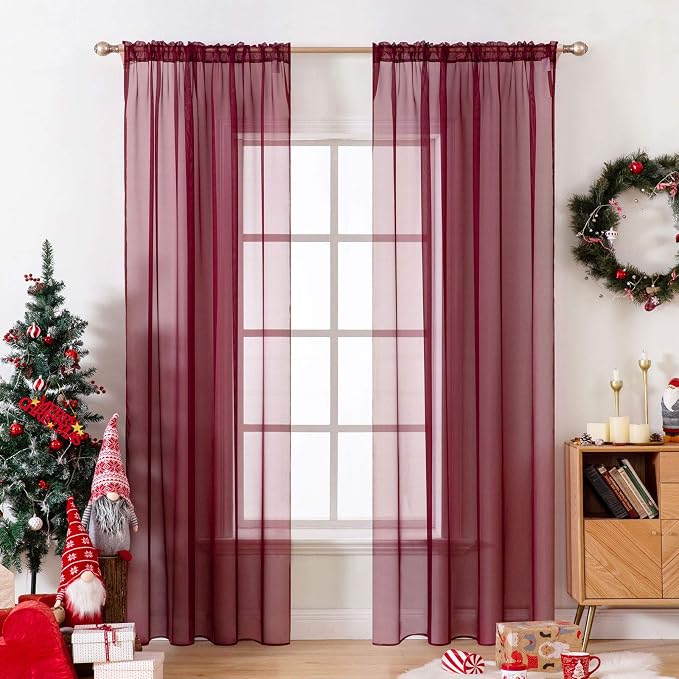MIULEE 2 Panels Solid Color Sheer Christmas Window Curtains Elegant Window by MIULEE