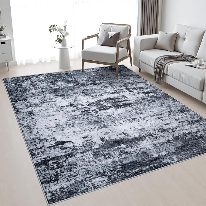 5x7 Area Rug Living Room: Modern Washable Indoor Carpet Black | by FXRHLP