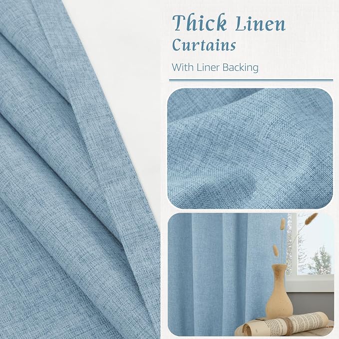 100% Blackout Stone Blue Linen Curtains 63 Inches - Image 8