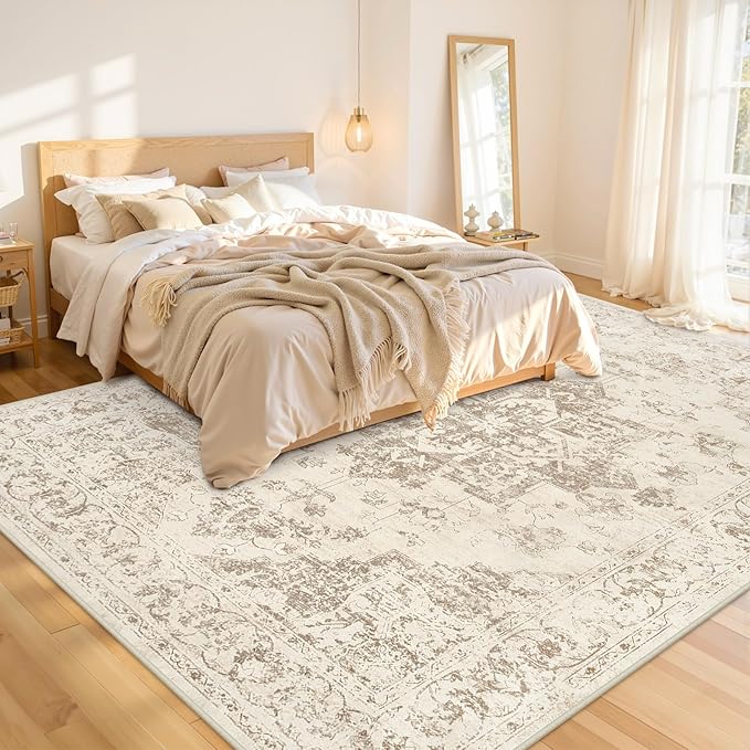 Area Rugs 9x12 Living Room: Vintage Boho Neutral Washable Rug Indoor Soft Large - Image 2
