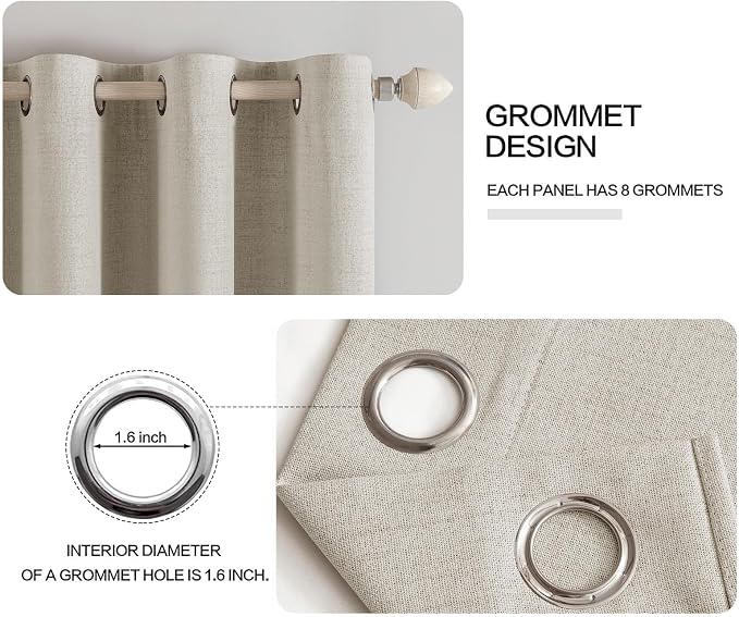 MIULEE Linen Curtains for Bedroom 100% Blackout Thermal Insulated Cobblestone - Image 4