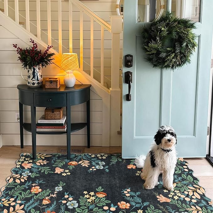 Black Floral Entry Rug - Image 8