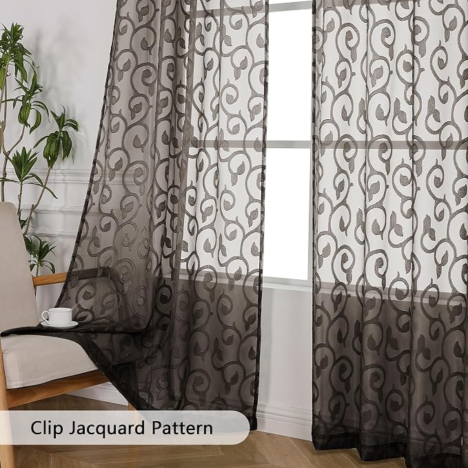 OWENIE Furman Chocolate Sheer Curtains 96 inches Long - Image 4