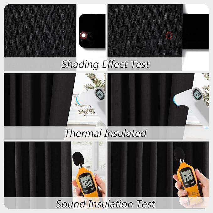 Guken Black 100% Blackout Curtains 90 Inch Length 2 Panels Set - Image 5