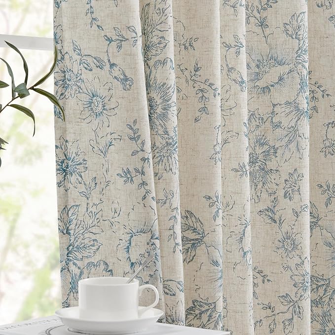 jinchan Lined Linen Blend Curtain Floral Curtains - Image 7