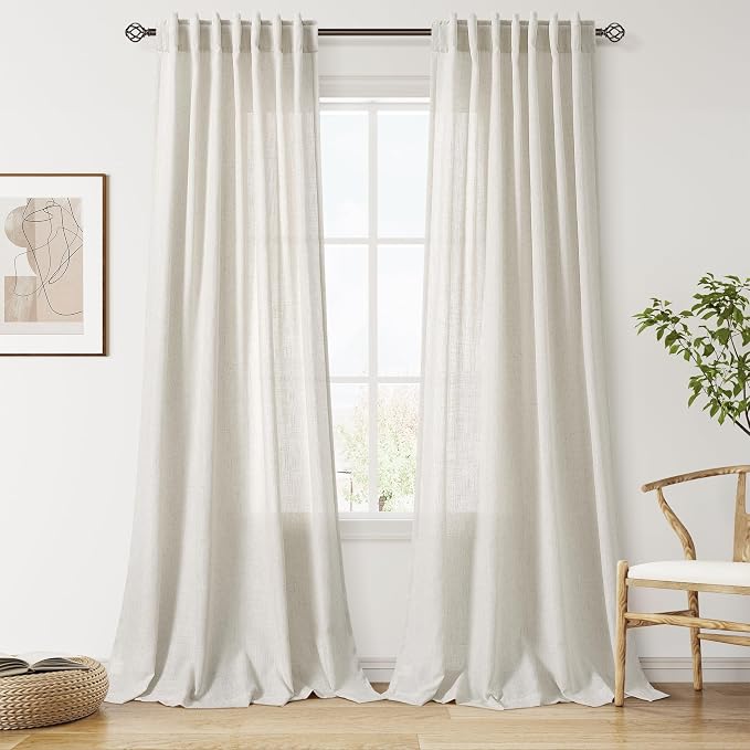 Nanspring Mousse White Lnen Curtains 102 Inches Long by Nanspring