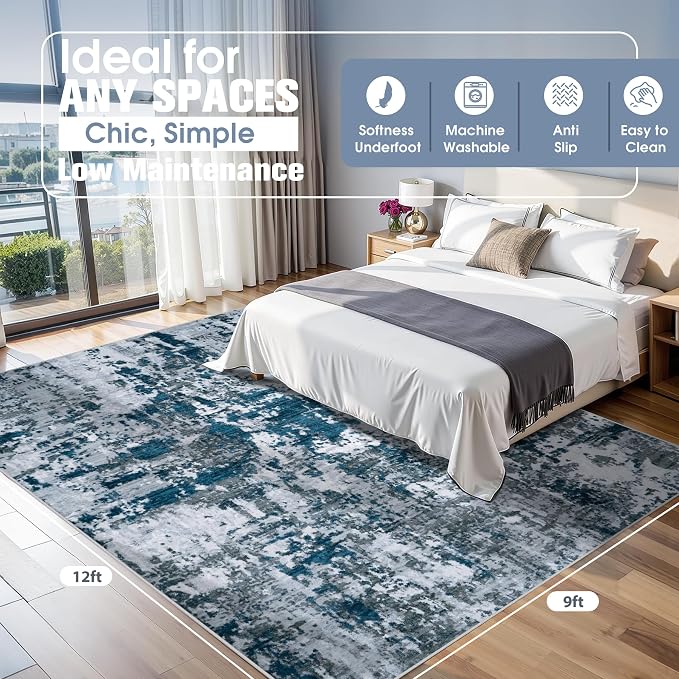9x12 Area Rugs for Living Room Rug Washable: Abstract Large Rug for Dining Room - Image 2