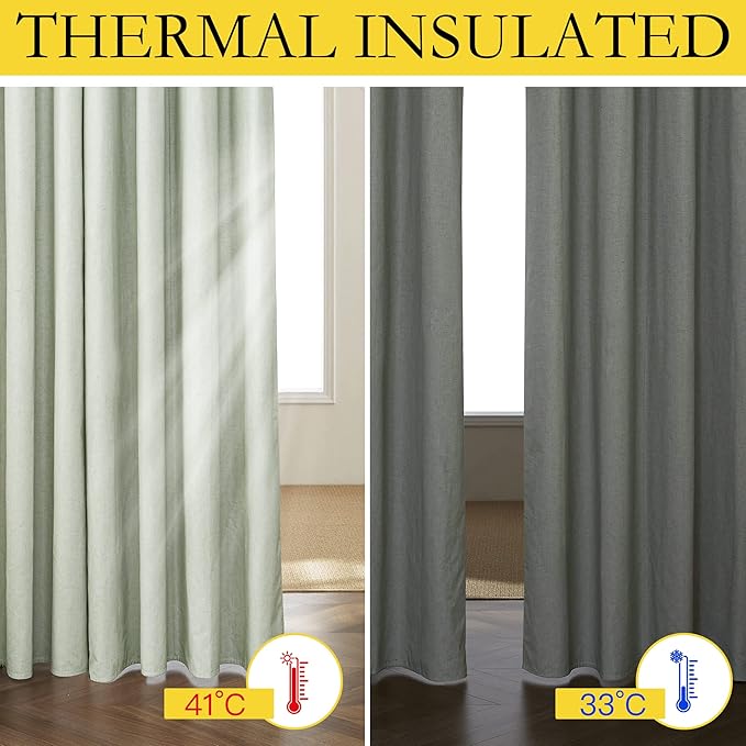 NICETOWN Sage Green Linen Blackout Cold Reducing Curtains - Image 4