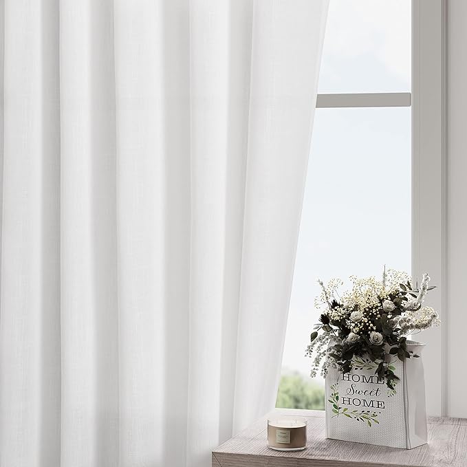 Nanspring White Linen Curtains 83 Inch Length 2 Panels Set - Image 2
