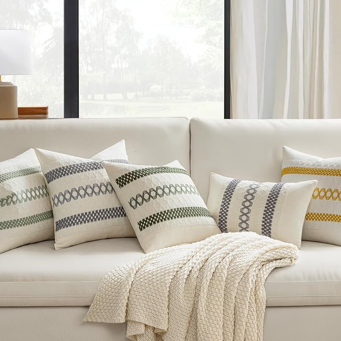MIULEE Set of 2 Gray Boho Decorative Pillow Covers 18x18 Inch Farmhouse Rustic - Image 2