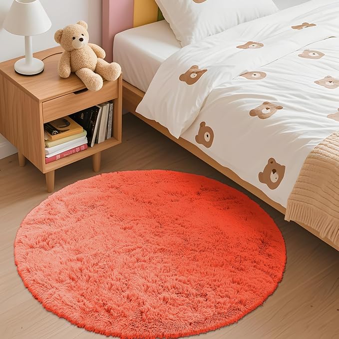 OLANLY Coral Red Round Rugs for Bedroom - Image 3