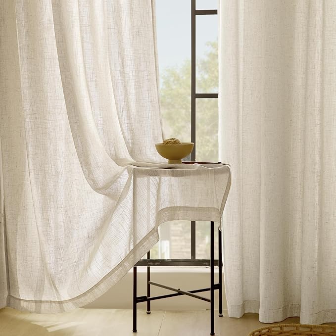 Faux Linen Beige Curtains 94 inches Long - Image 5