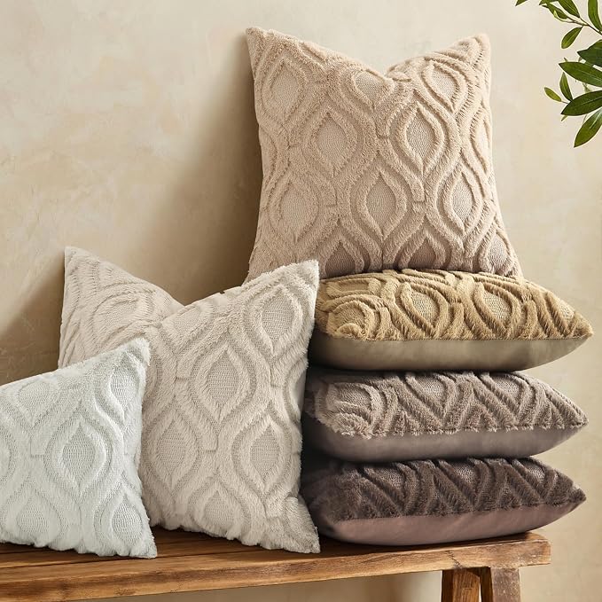 decorUhome Throw Pillow Covers 24x24 Inch Set of 2, Soft Plush Faux Wool Light - Image 2