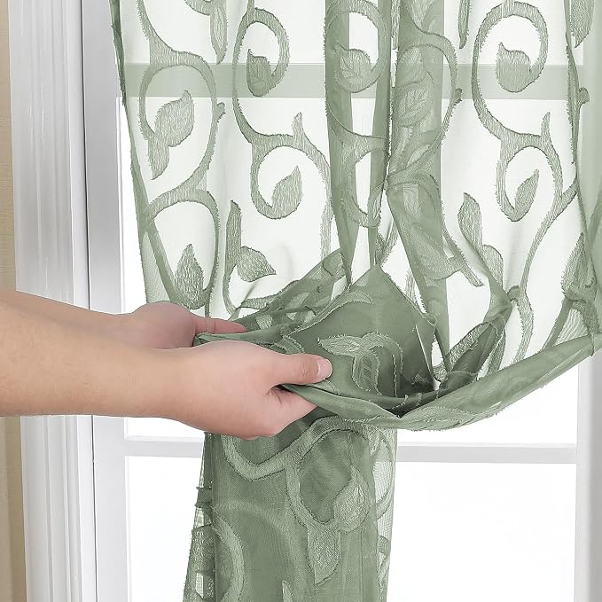 OWENIE Furman Sheer Sage Green Curtains 84 inches Long - Image 6