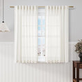 Beige White Kitchen Cafe Sheer Curtains 54 Inch Long 2 Panel Back Tab Linen by Nanspring