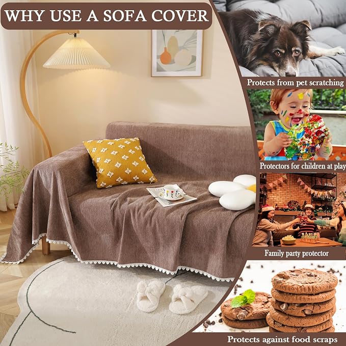 HANDONTIME Brown Sofa Covers Simple Couch Cover - Image 3